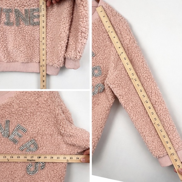 Judith March Pink Sherpa S Sweatshirt Partners N Wine Rhinestone Lettering - Picture 5 of 8